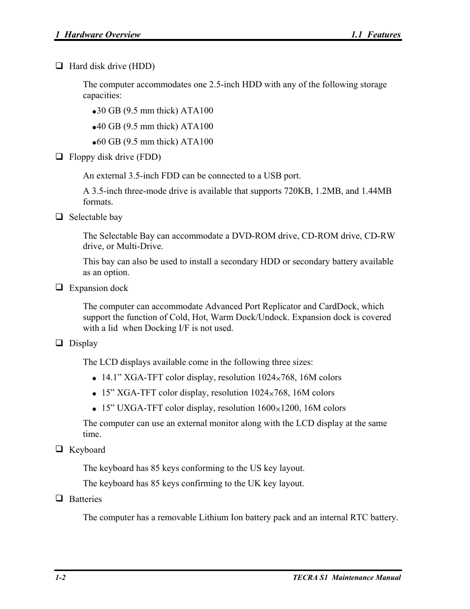 Toshiba TECRA S1 User Manual | Page 16 / 268