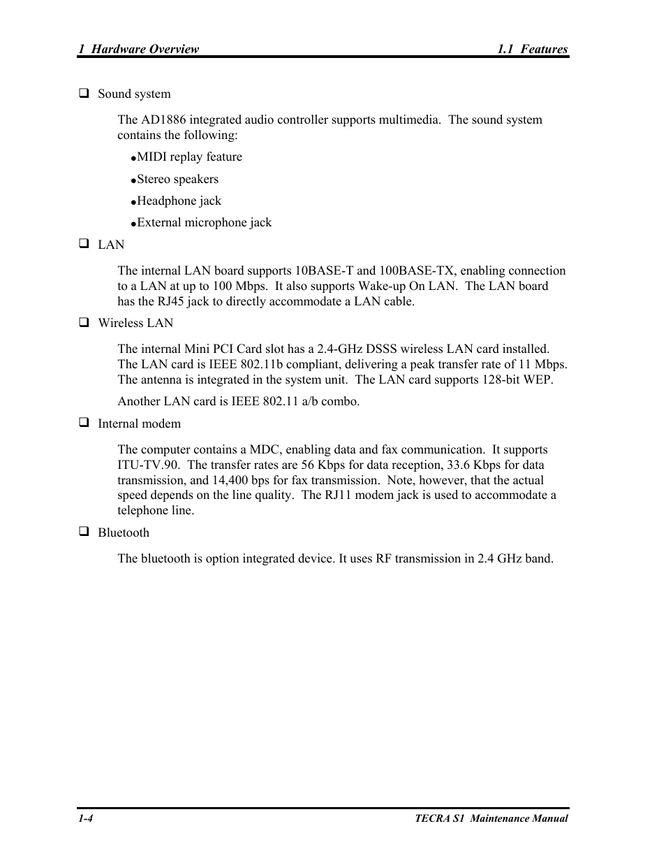 Toshiba TECRA S1 User Manual | Page 18 / 268