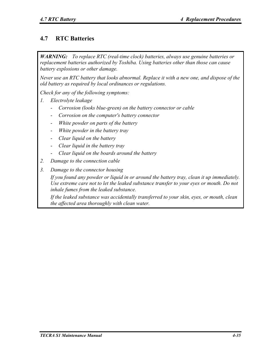 Rtc batteries | Toshiba TECRA S1 User Manual | Page 183 / 268