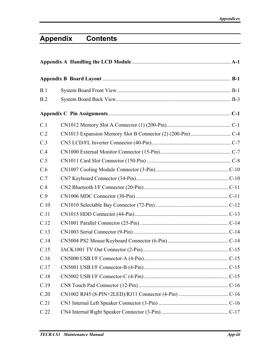 Appendix contents | Toshiba TECRA S1 User Manual | Page 213 / 268