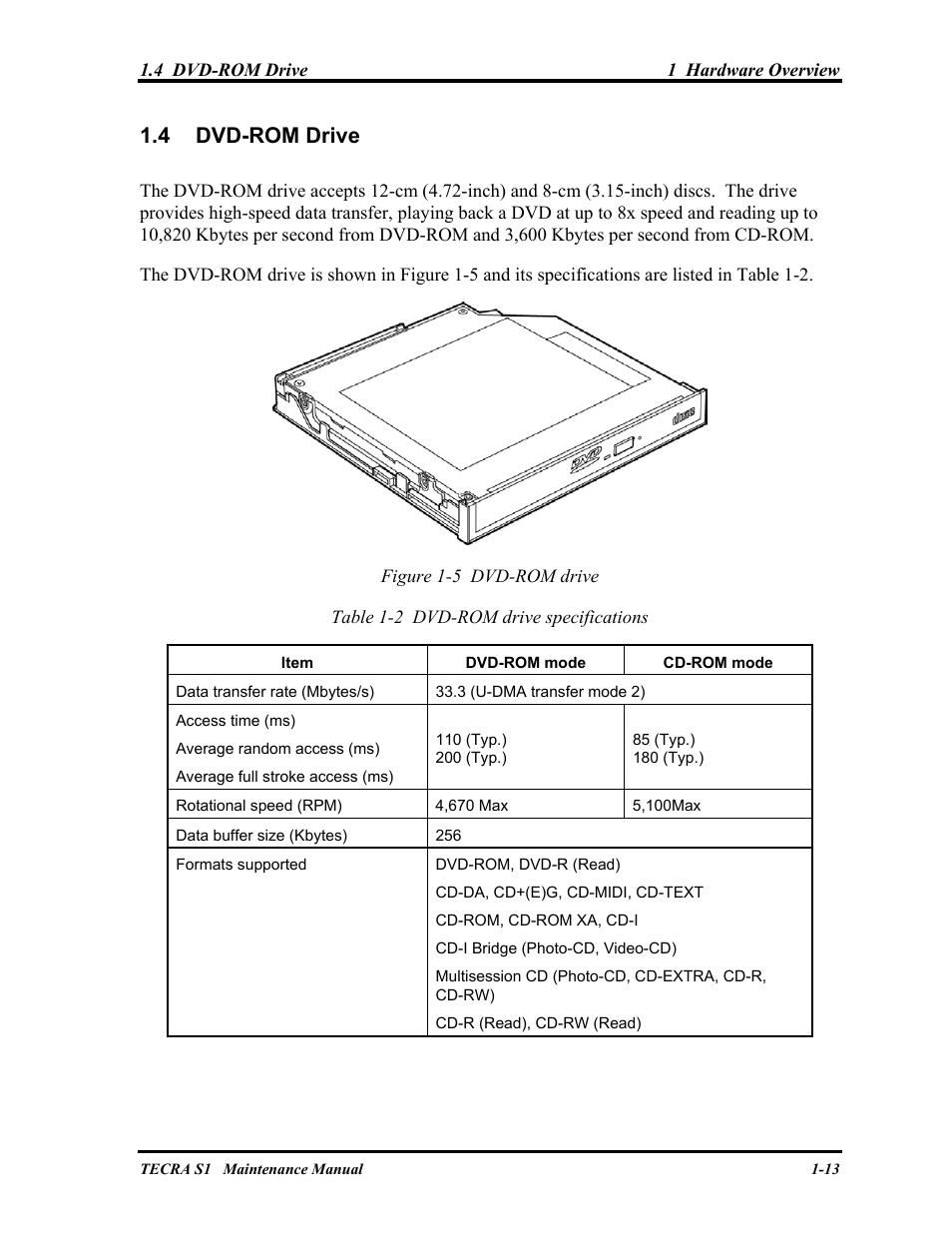 Dvd-rom drive, 4 dvd-rom drive | Toshiba TECRA S1 User Manual | Page 27 / 268