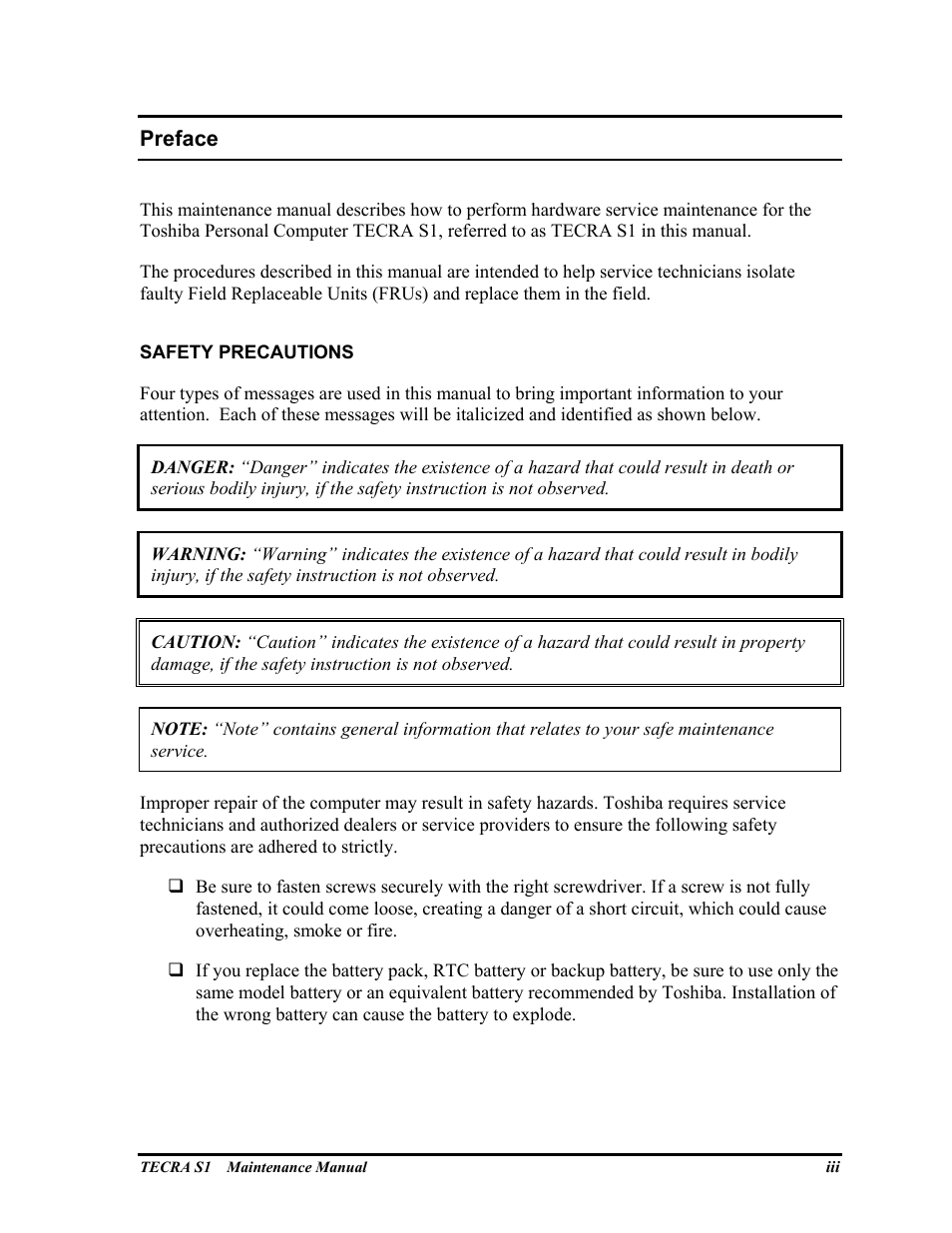 Preface | Toshiba TECRA S1 User Manual | Page 3 / 268