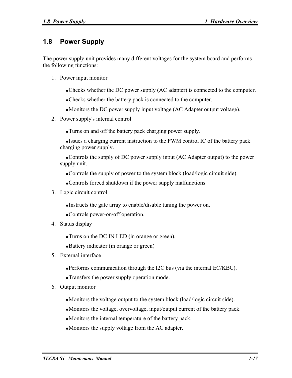 Power supply | Toshiba TECRA S1 User Manual | Page 31 / 268