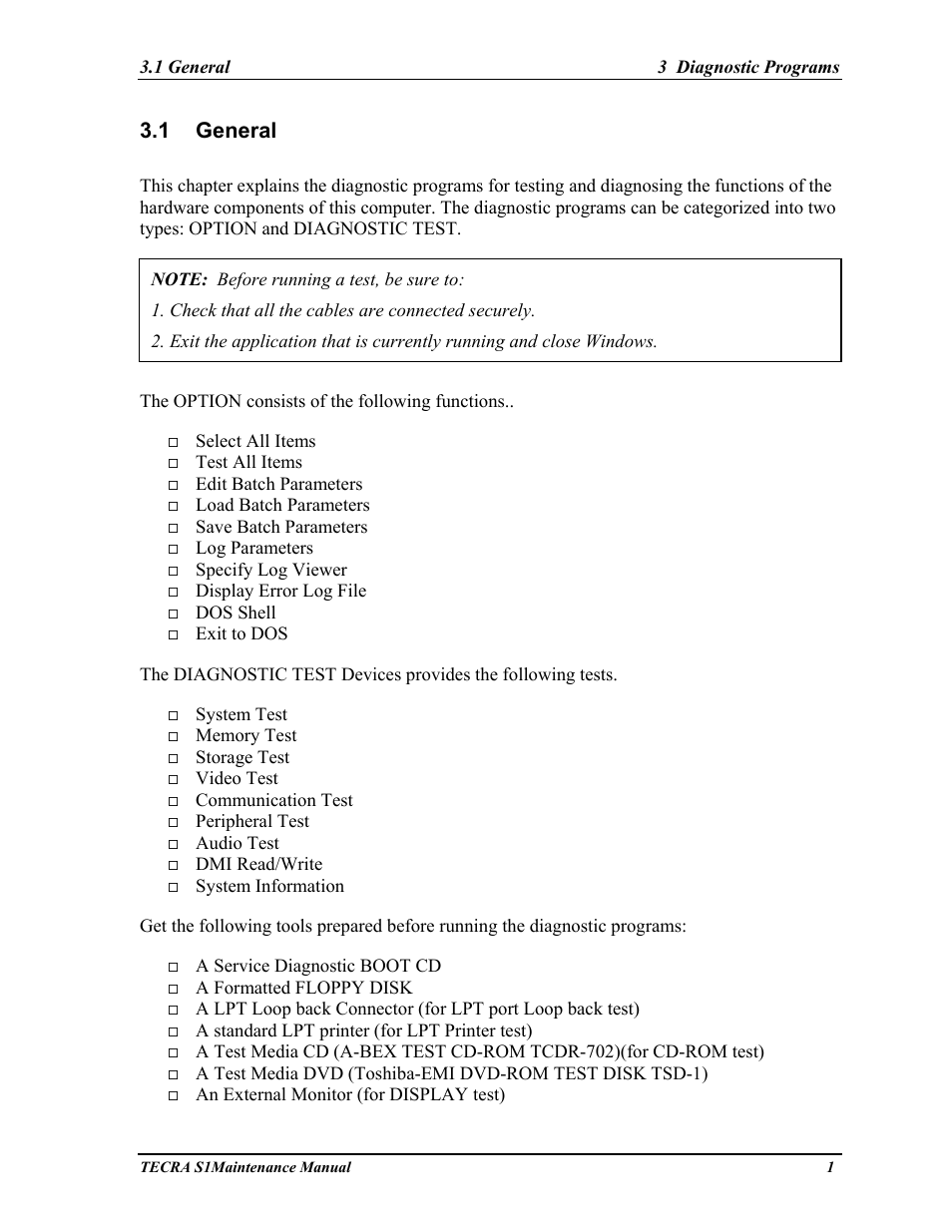 General, 1 general | Toshiba TECRA S1 User Manual | Page 75 / 268