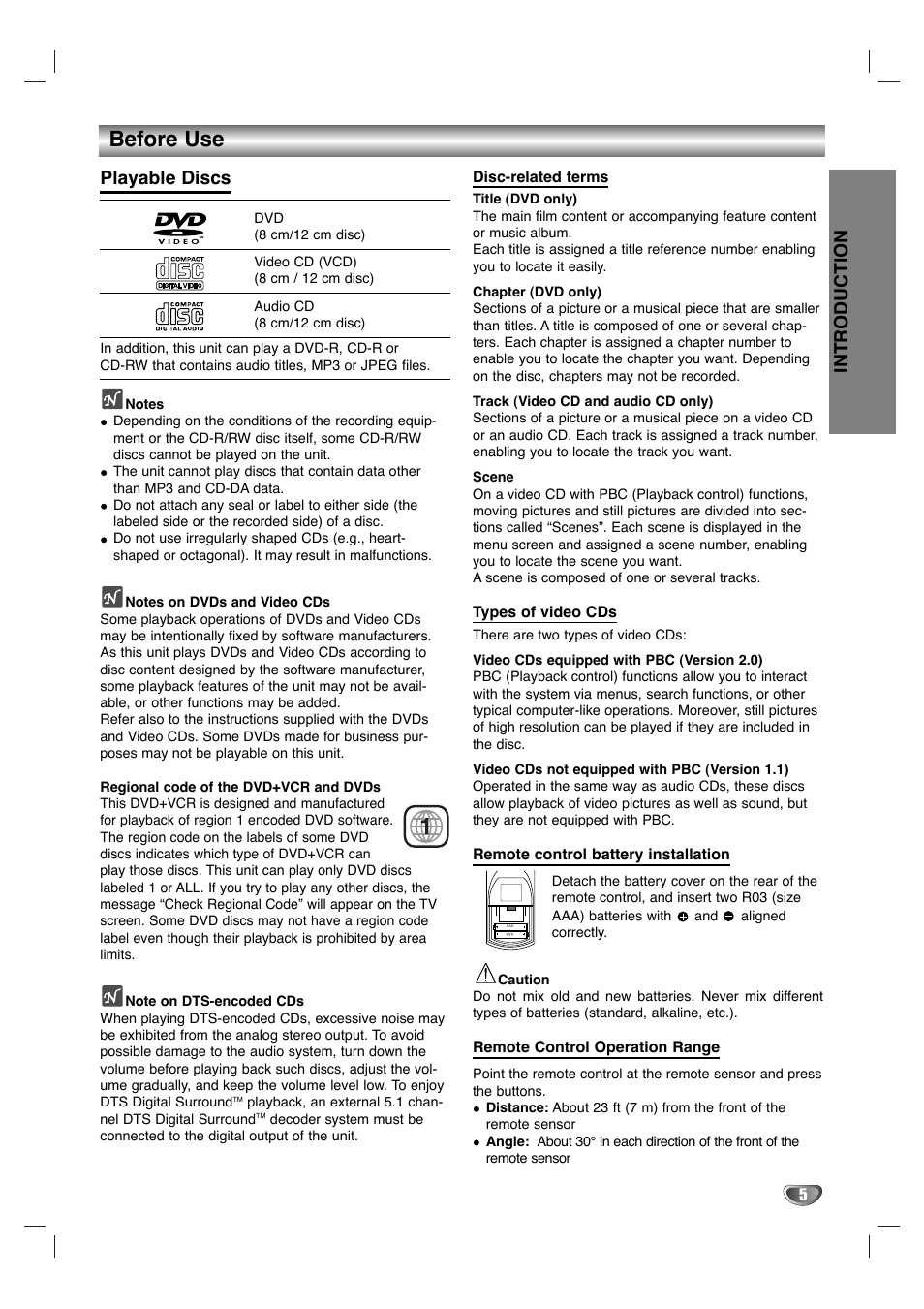 Before use, Introduction, Playable discs | Toshiba SD-K530SU User Manual | Page 5 / 47
