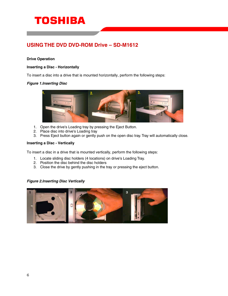 Using the dvd dvd-rom drive – sd-m1612 | Toshiba SD-M1612 User Manual | Page 8 / 17