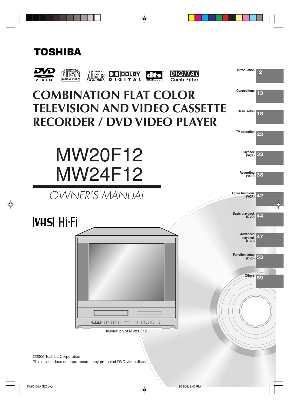 Toshiba MW20F12 User Manual | 68 pages