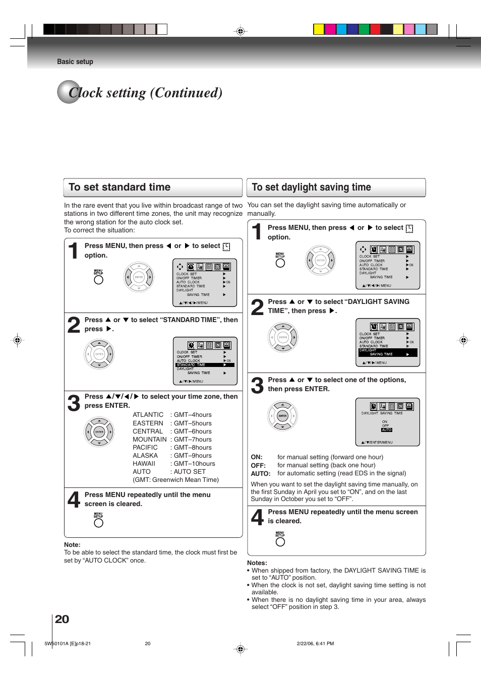 Clock setting (continued) | Toshiba MW20F12 User Manual | Page 20 / 68