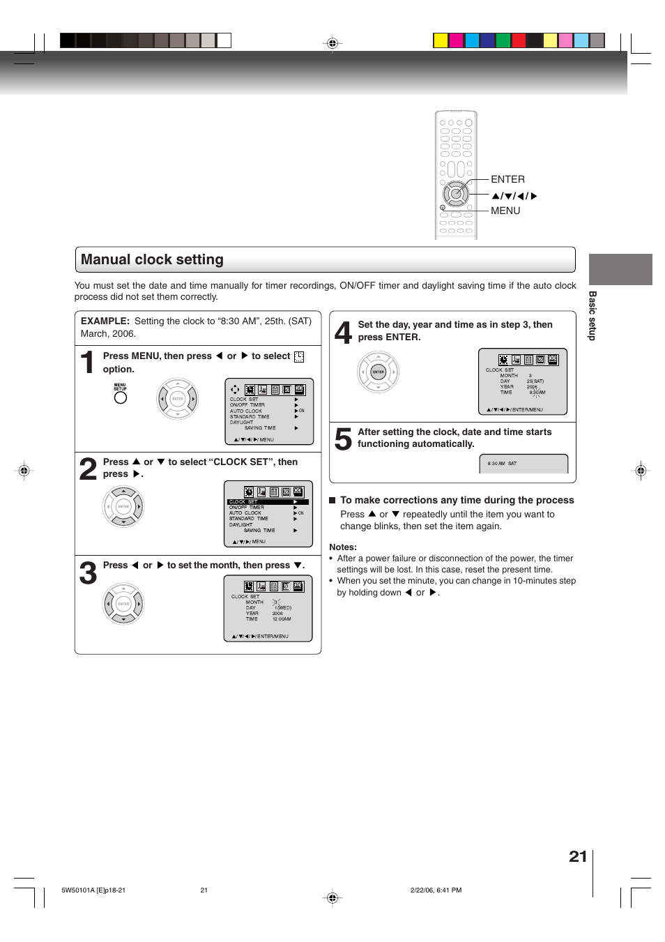 Manual clock setting | Toshiba MW20F12 User Manual | Page 21 / 68