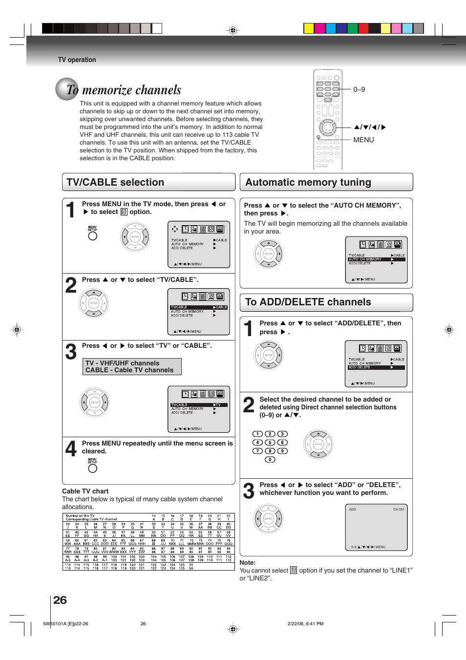 Tv/cable selection | Toshiba MW20F12 User Manual | Page 26 / 68