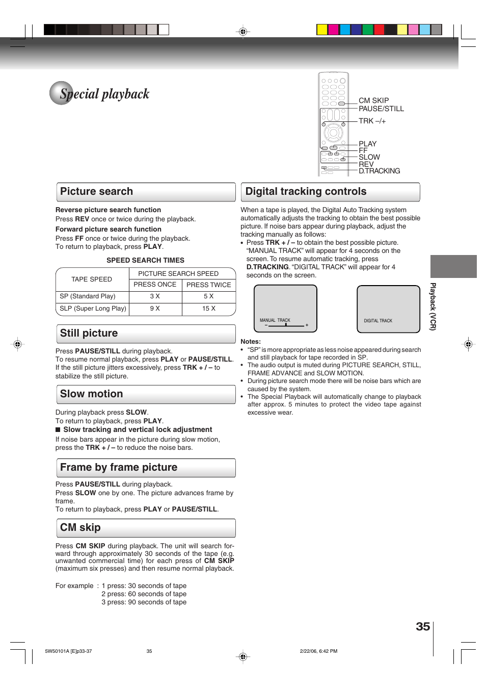 Special playback, Picture search, Cm skip | Toshiba MW20F12 User Manual | Page 35 / 68