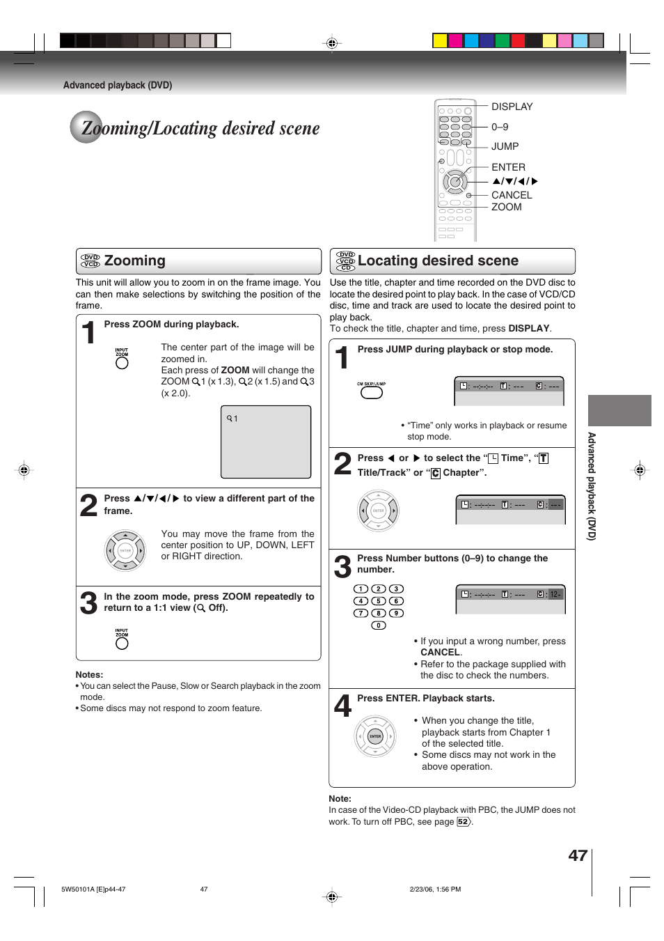 Zooming/locating desired scene, Zooming, Locating desired scene | Toshiba MW20F12 User Manual | Page 47 / 68