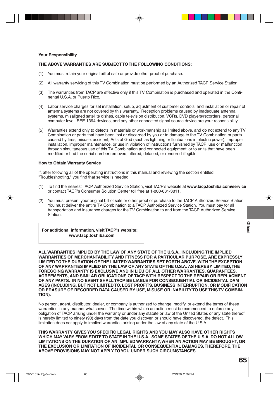 Toshiba MW20F12 User Manual | Page 65 / 68