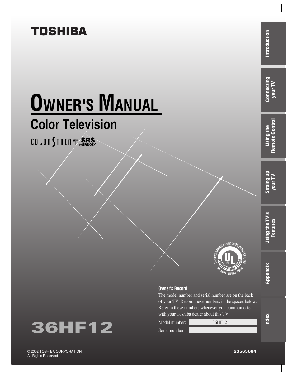 Toshiba 36HF12 User Manual | 54 pages