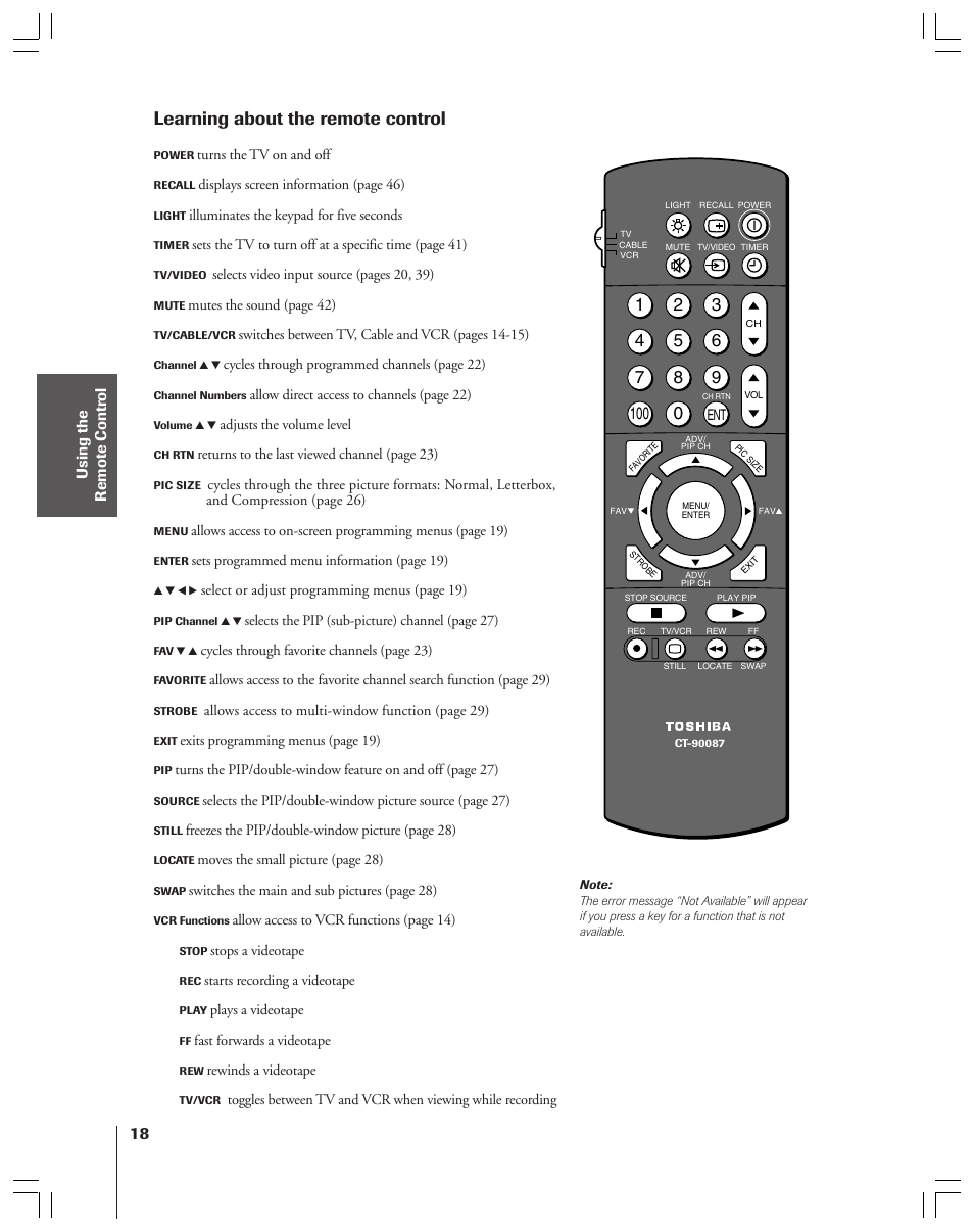 Learning about the remote control | Toshiba 36HF12 User Manual | Page 18 / 54