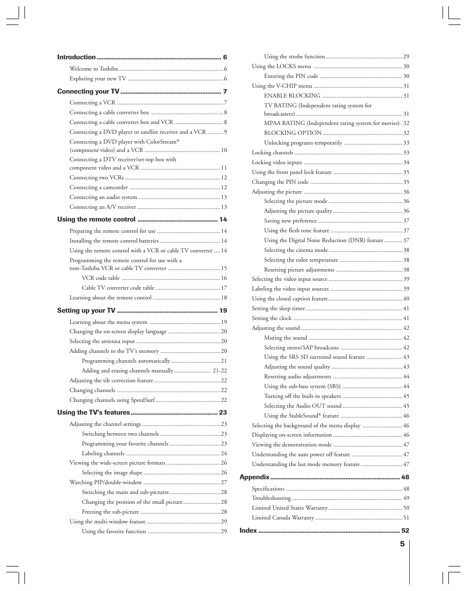 Toshiba 36HF12 User Manual | Page 5 / 54