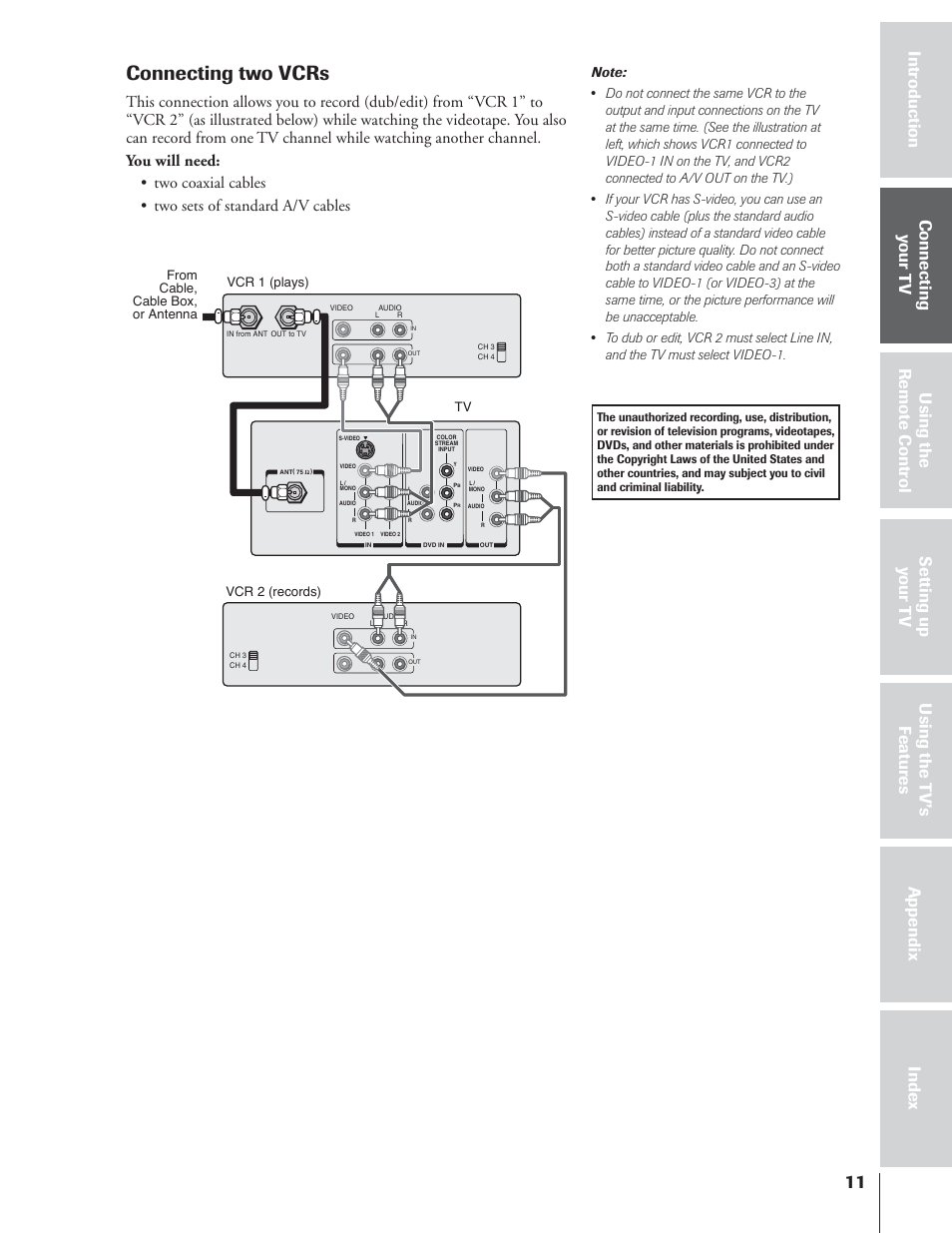 Connecting two vcrs | Toshiba 32AF14 User Manual | Page 11 / 48