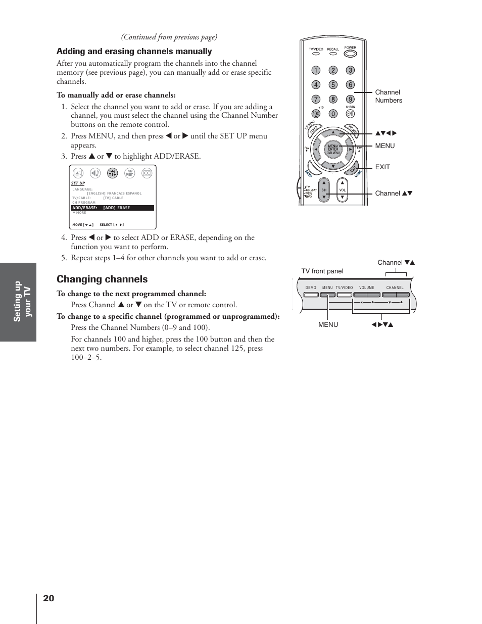 Changing channels | Toshiba 32AF14 User Manual | Page 20 / 48