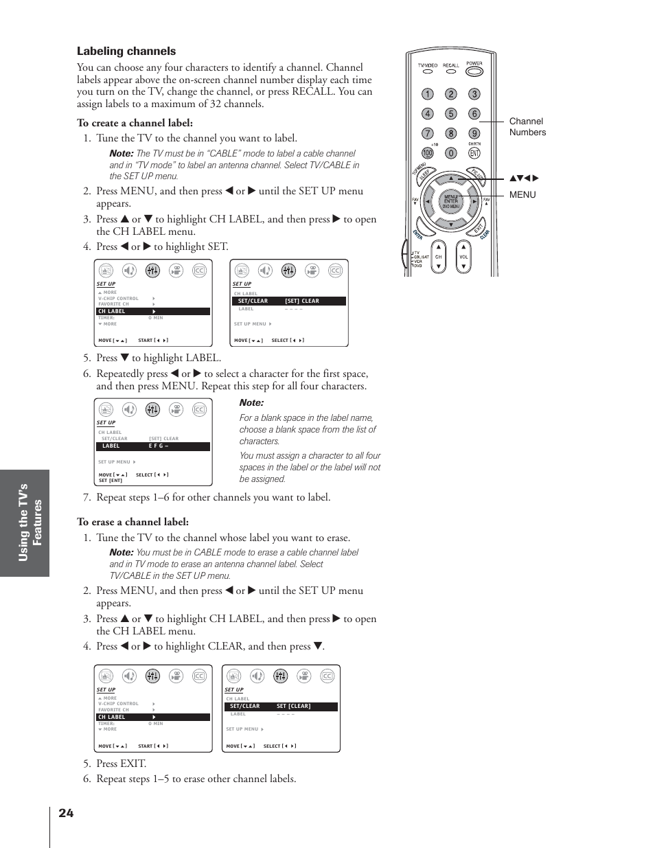 Labeling channels | Toshiba 32AF14 User Manual | Page 24 / 48