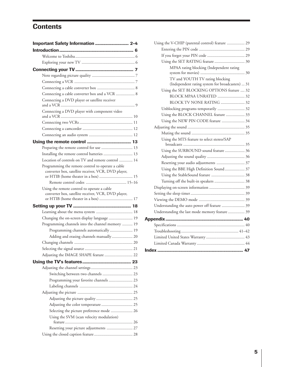 Toshiba 32AF14 User Manual | Page 5 / 48