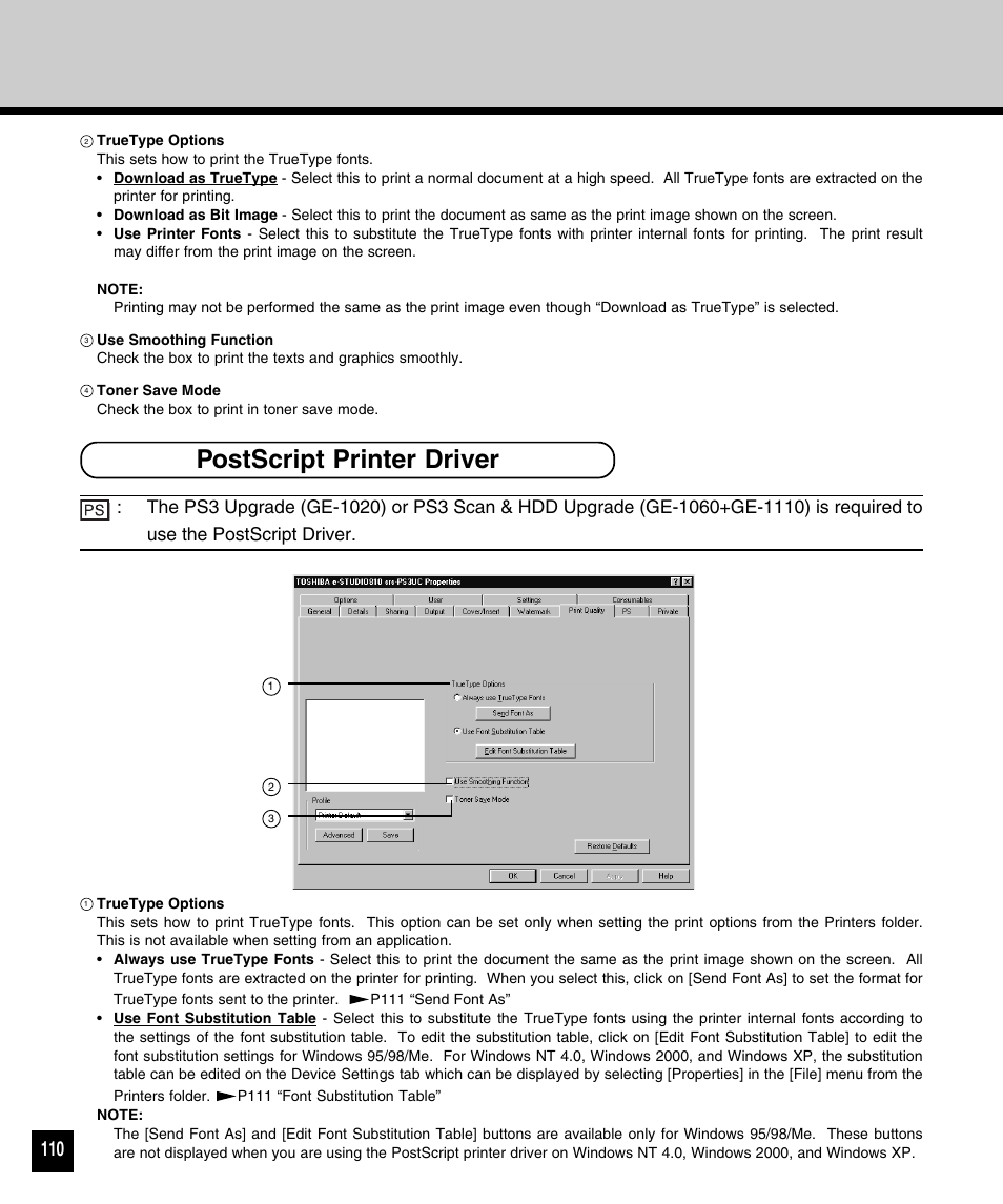 Postscript printer driver | Toshiba 810 User Manual | Page 112 / 218