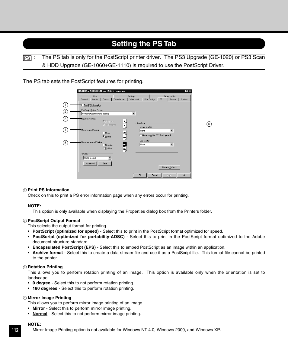Setting the ps tab | Toshiba 810 User Manual | Page 114 / 218