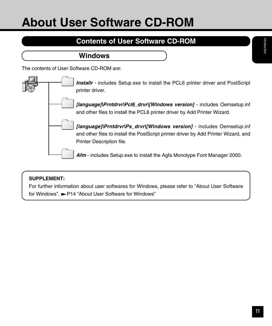 About user software cd-rom, Contents of user software cd-rom, Windows | Toshiba 810 User Manual | Page 13 / 218