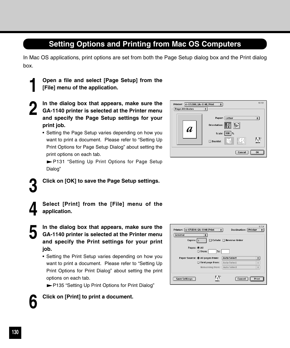 Setting options and printing from mac os computers | Toshiba 810 User Manual | Page 132 / 218