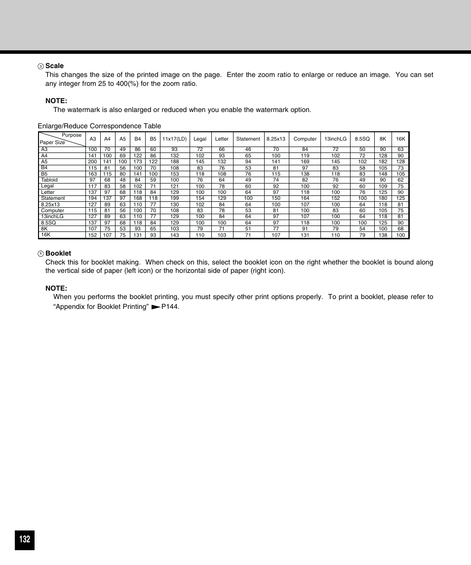 Enlarge/reduce correspondence table | Toshiba 810 User Manual | Page 134 / 218