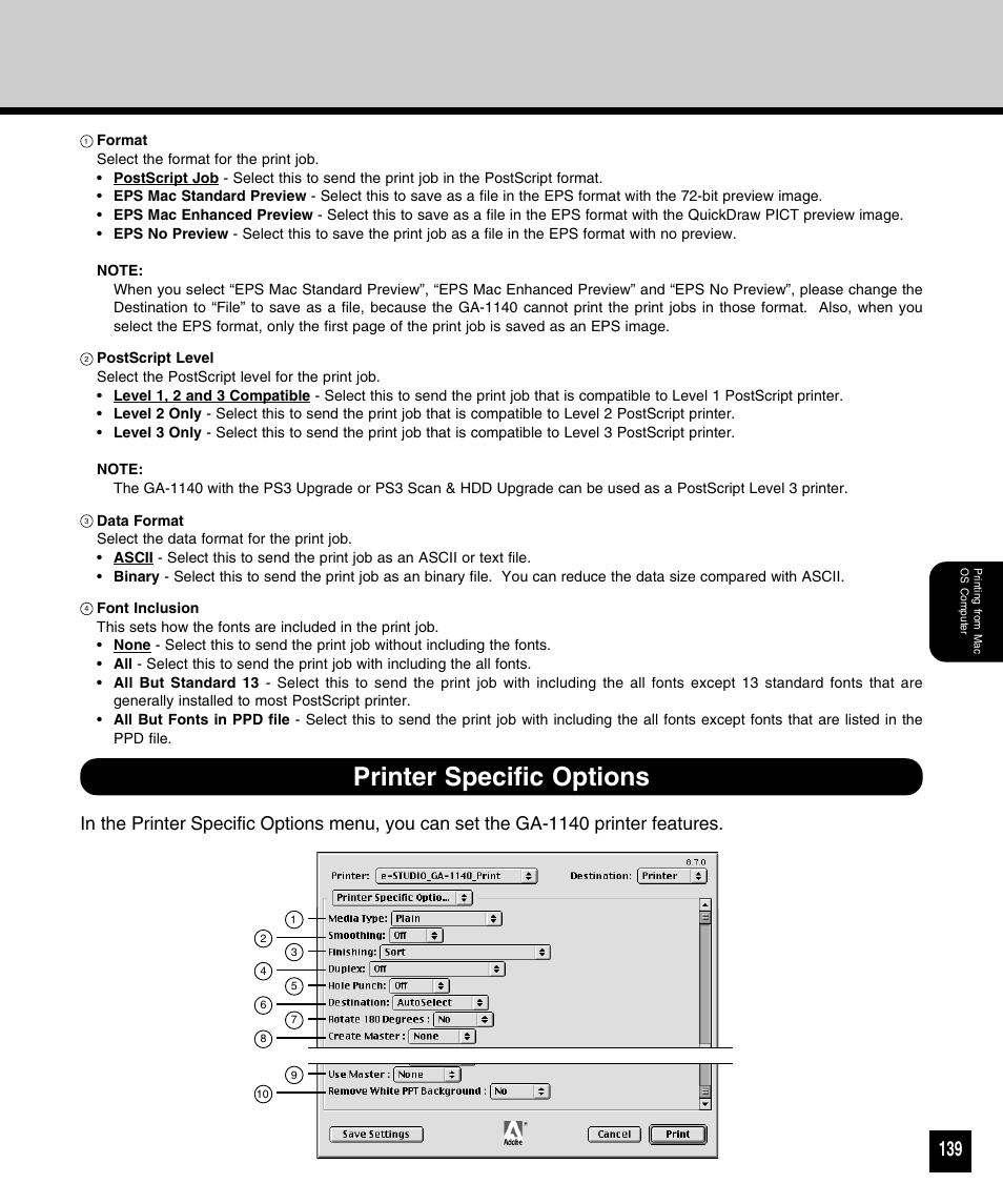 Printer specific options | Toshiba 810 User Manual | Page 141 / 218