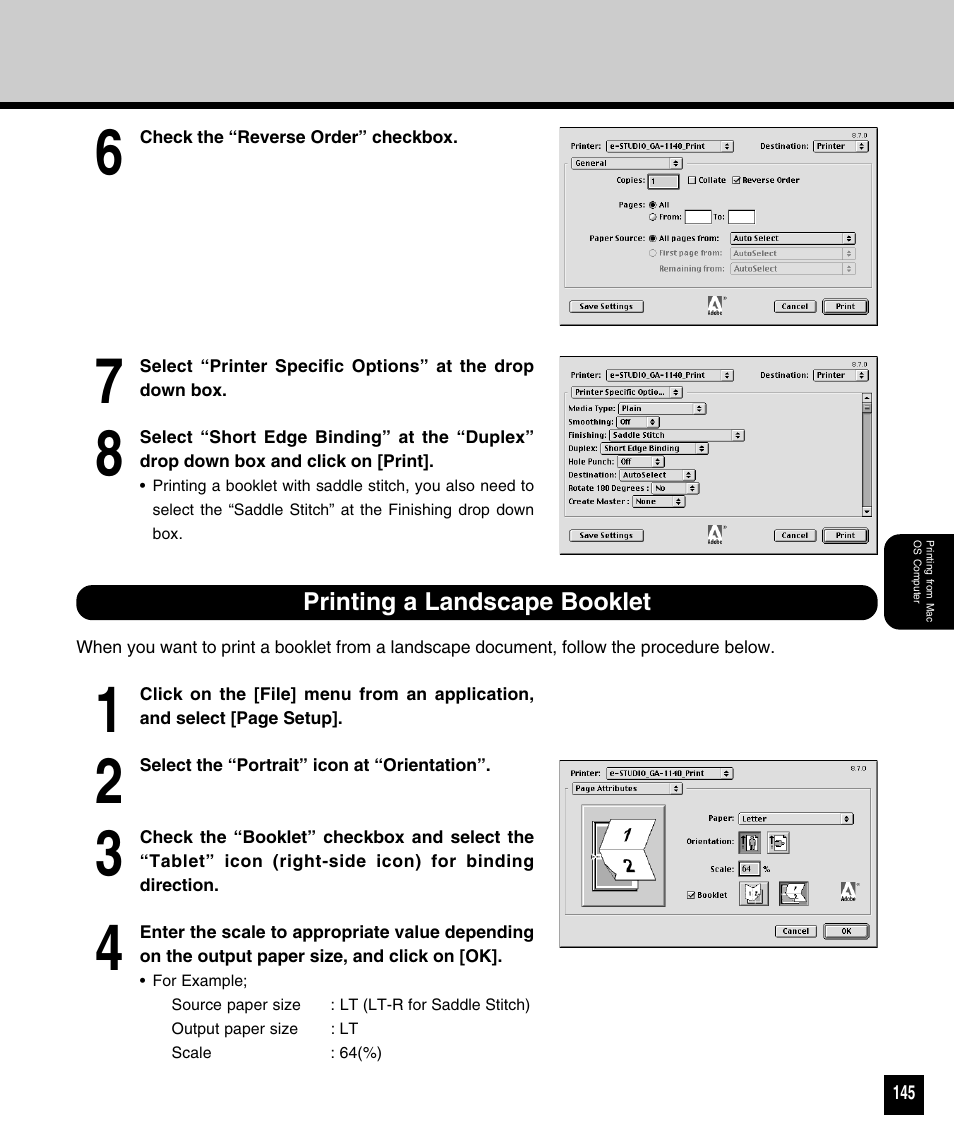 Printing a landscape booklet | Toshiba 810 User Manual | Page 147 / 218