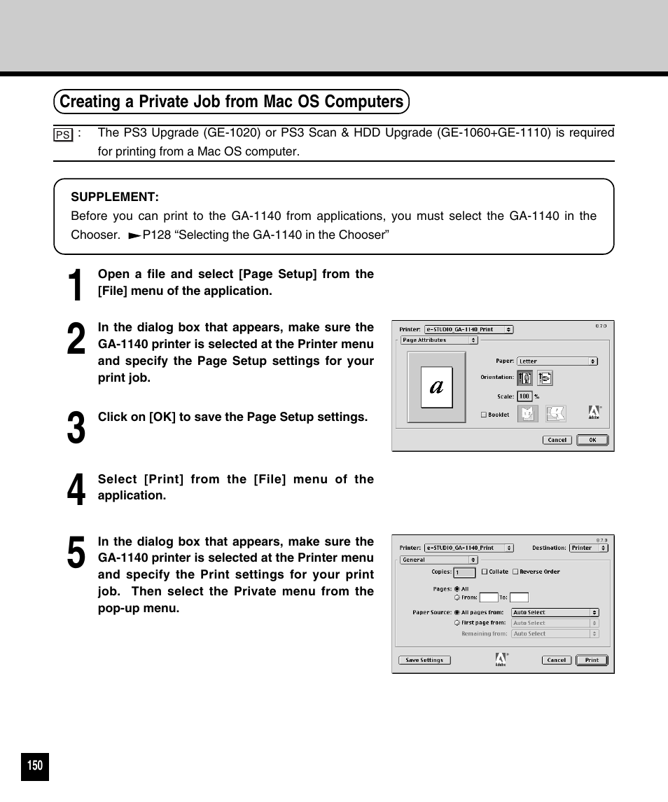 Creating a private job from mac os computers | Toshiba 810 User Manual | Page 152 / 218