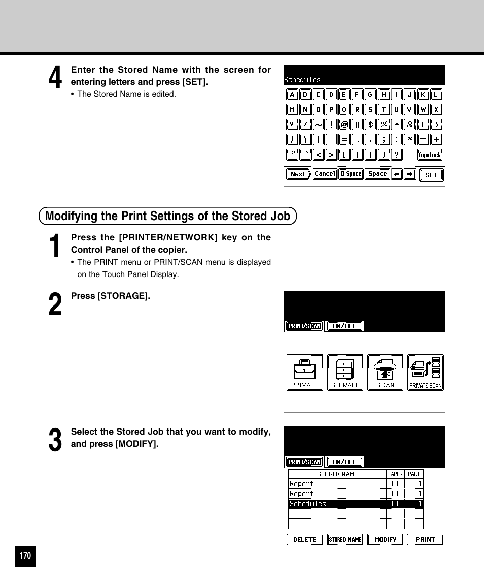 Modifying the print settings of the stored job | Toshiba 810 User Manual | Page 172 / 218