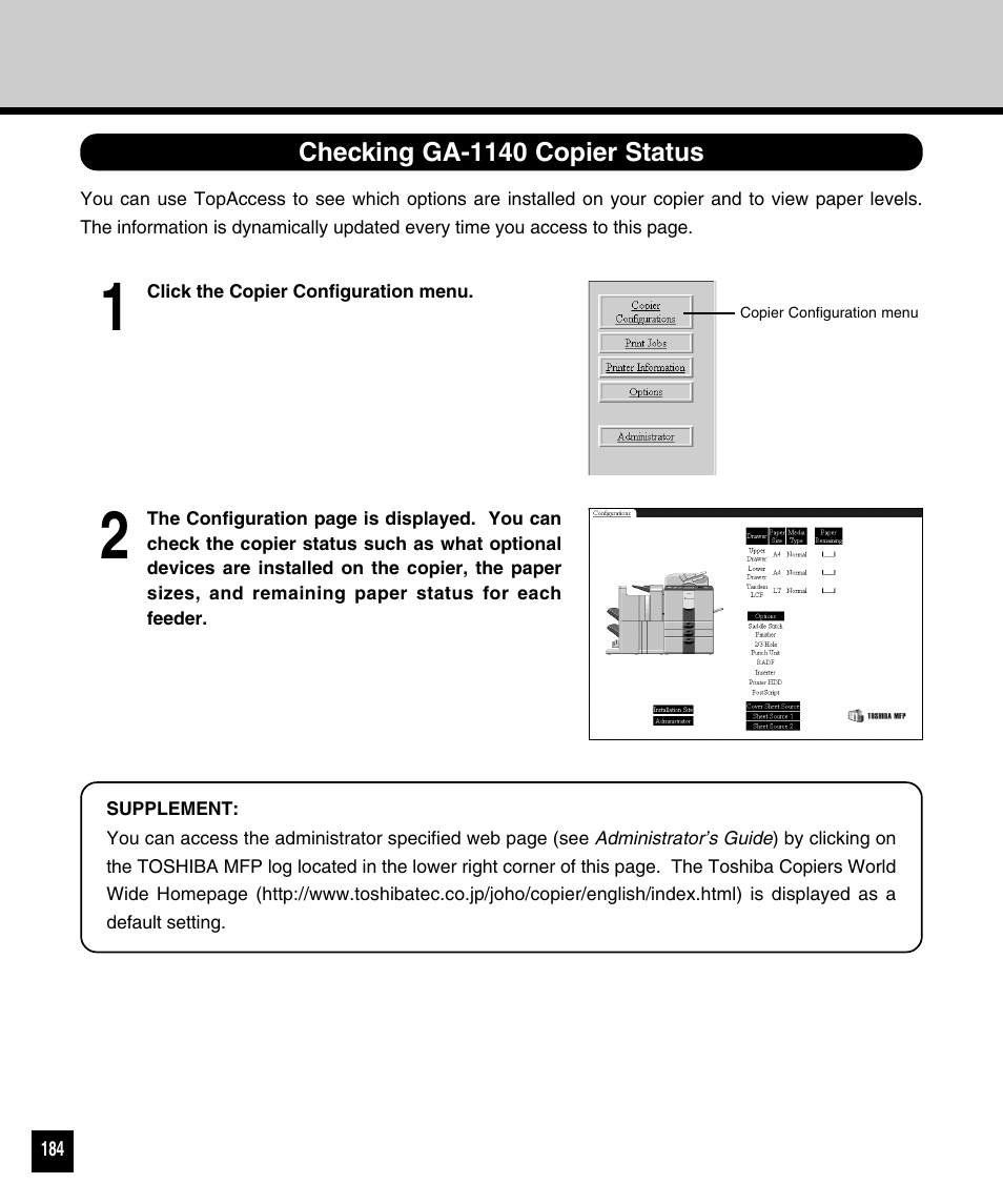 Checking ga-1140 copier status | Toshiba 810 User Manual | Page 186 / 218