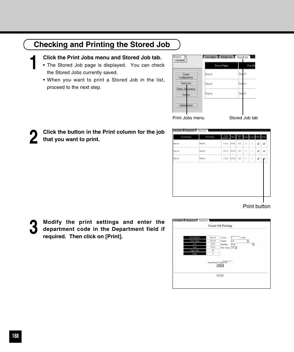 Checking and printing the stored job | Toshiba 810 User Manual | Page 190 / 218