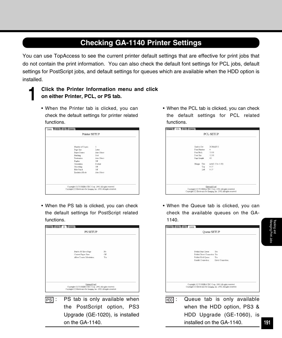 Checking ga-1140 printer settings | Toshiba 810 User Manual | Page 193 / 218