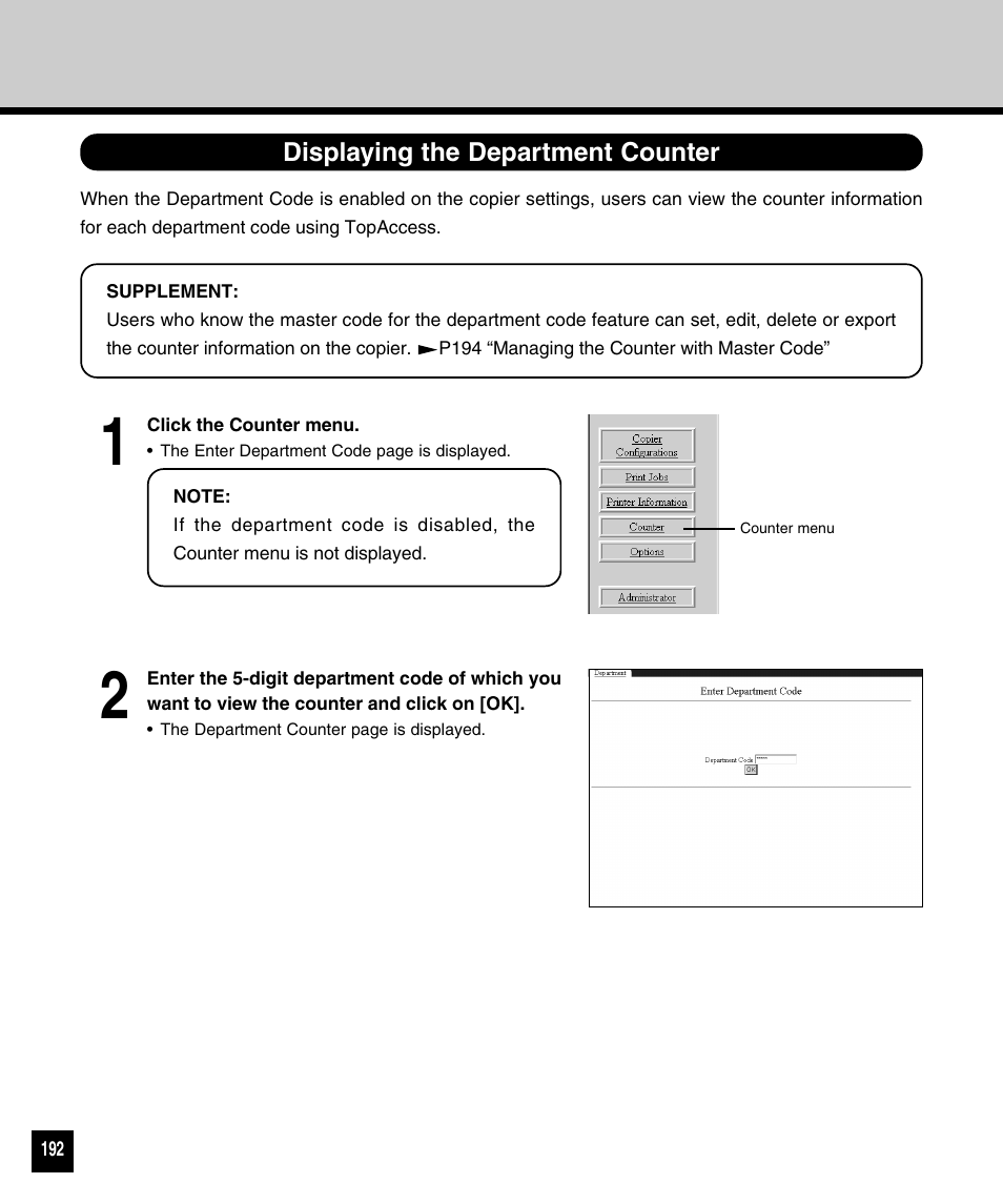 Displaying the department counter | Toshiba 810 User Manual | Page 194 / 218