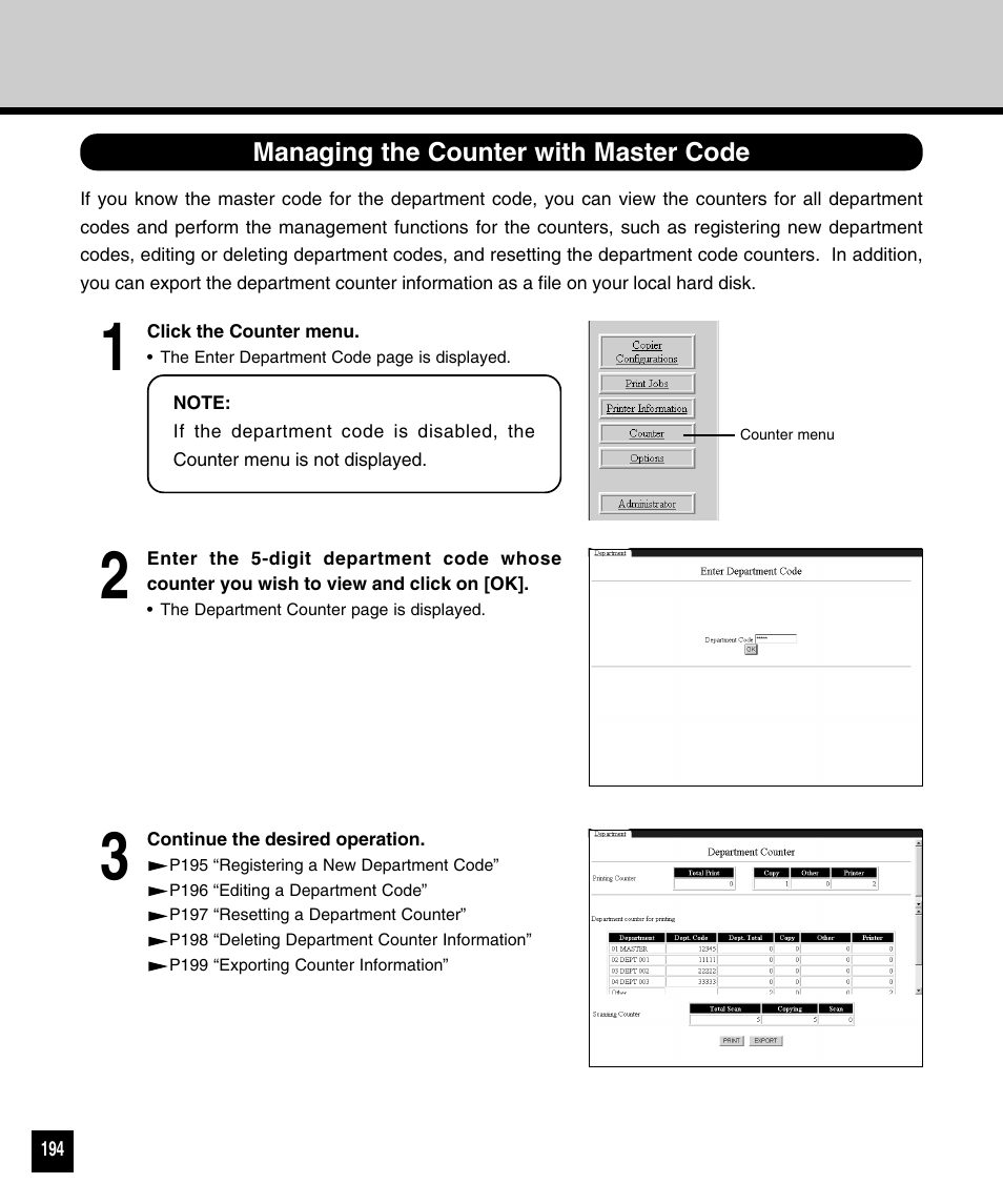 Managing the counter with master code | Toshiba 810 User Manual | Page 196 / 218