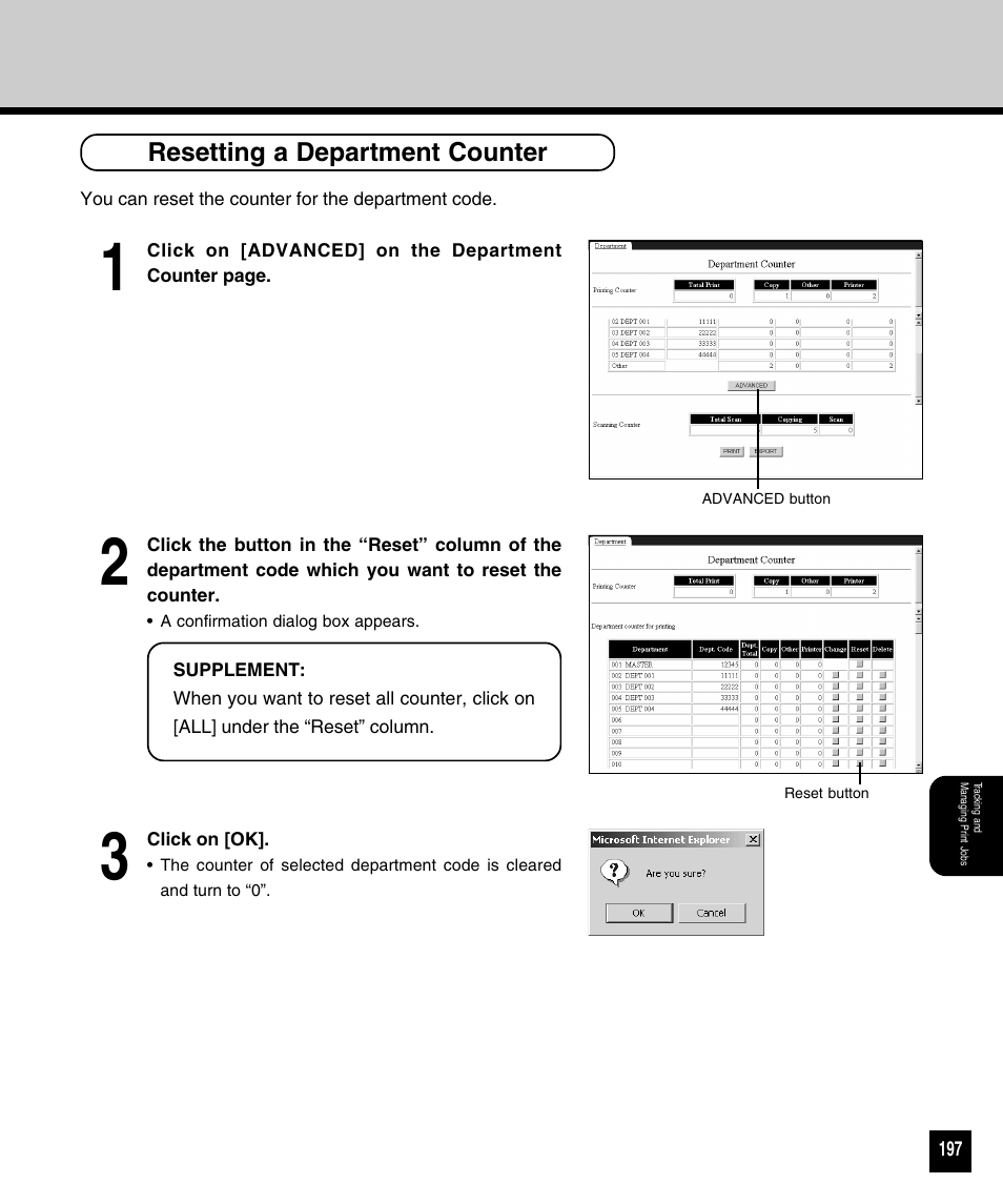 Resetting a department counter | Toshiba 810 User Manual | Page 199 / 218