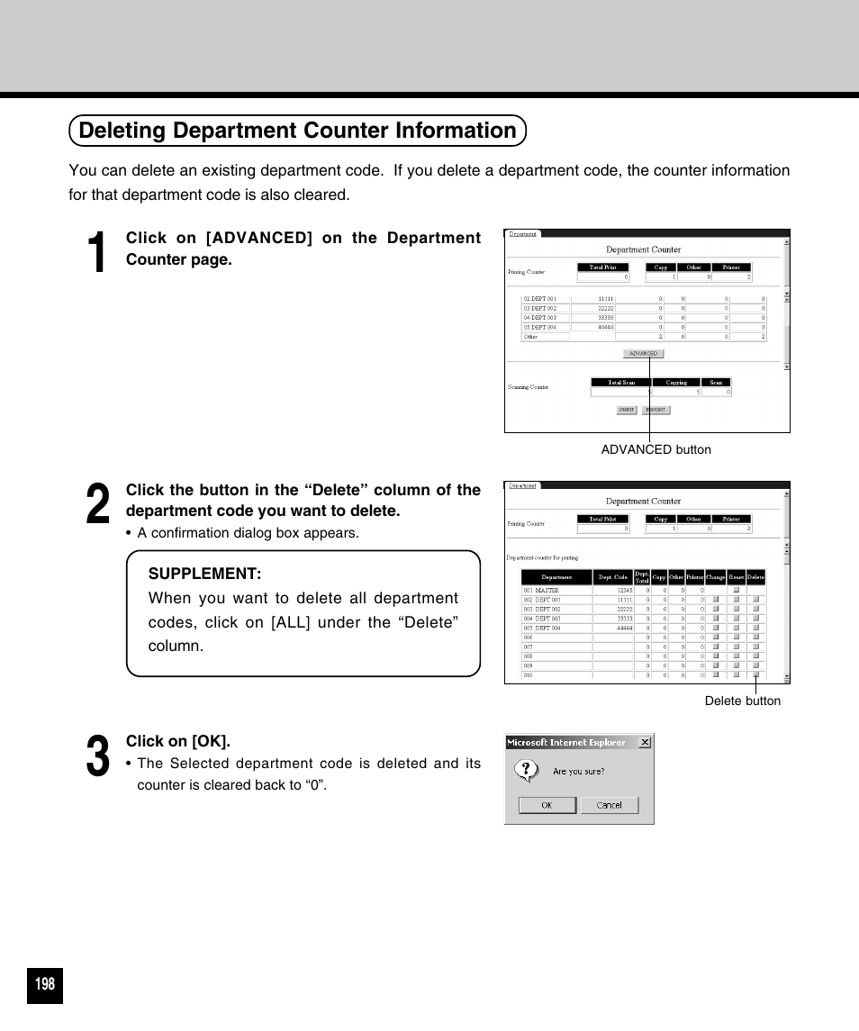 Deleting department counter information | Toshiba 810 User Manual | Page 200 / 218