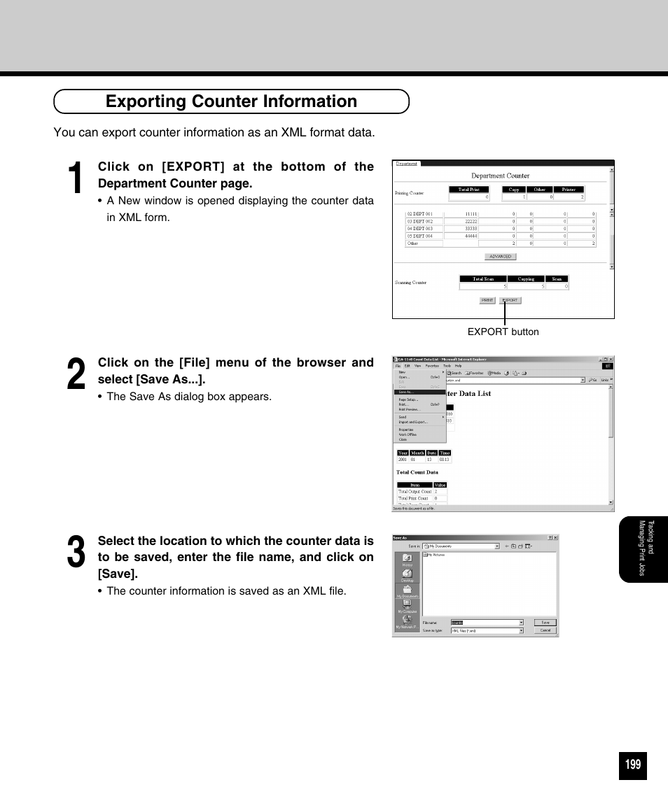 Exporting counter information | Toshiba 810 User Manual | Page 201 / 218