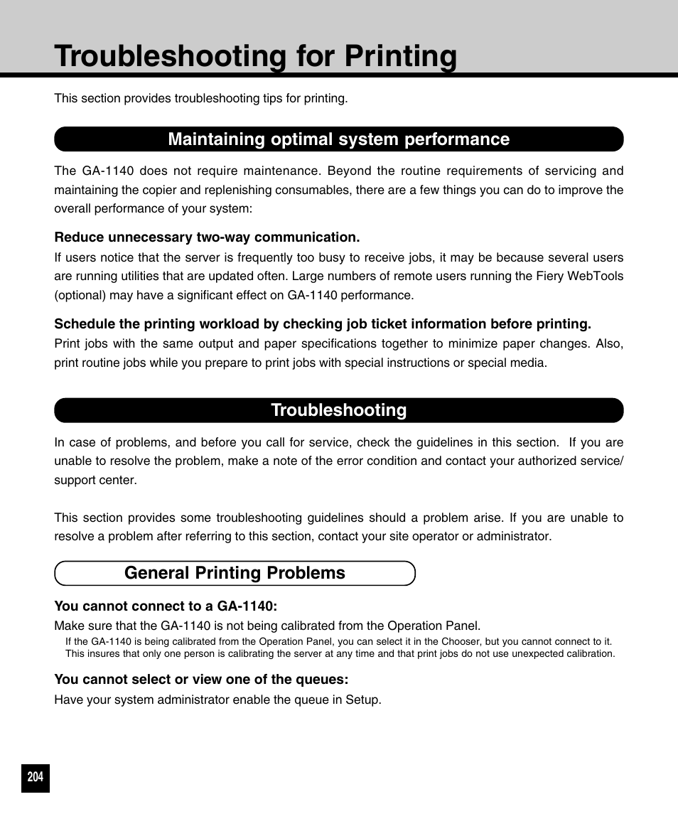 Troubleshooting for printing, Maintaining optimal system performance, Troubleshooting | General printing problems | Toshiba 810 User Manual | Page 206 / 218