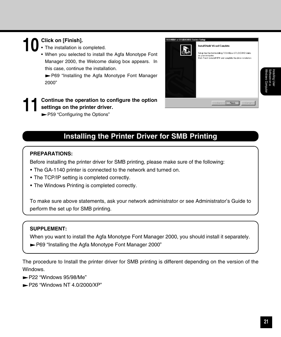 Installing the printer driver for smb printing | Toshiba 810 User Manual | Page 23 / 218