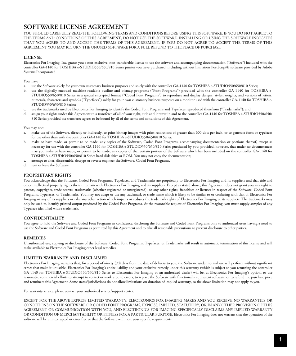 Software license agreement | Toshiba 810 User Manual | Page 3 / 218