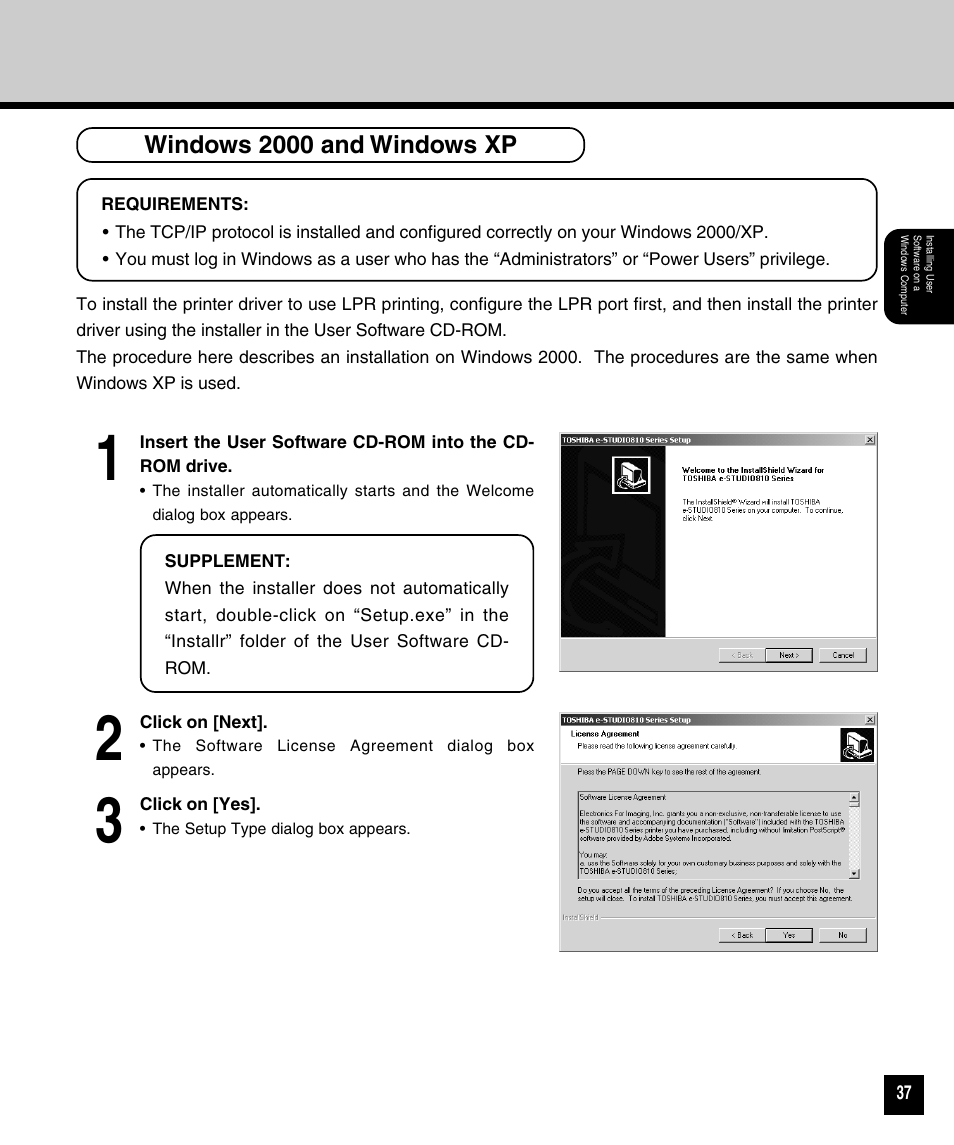 Windows 2000 and windows xp | Toshiba 810 User Manual | Page 39 / 218