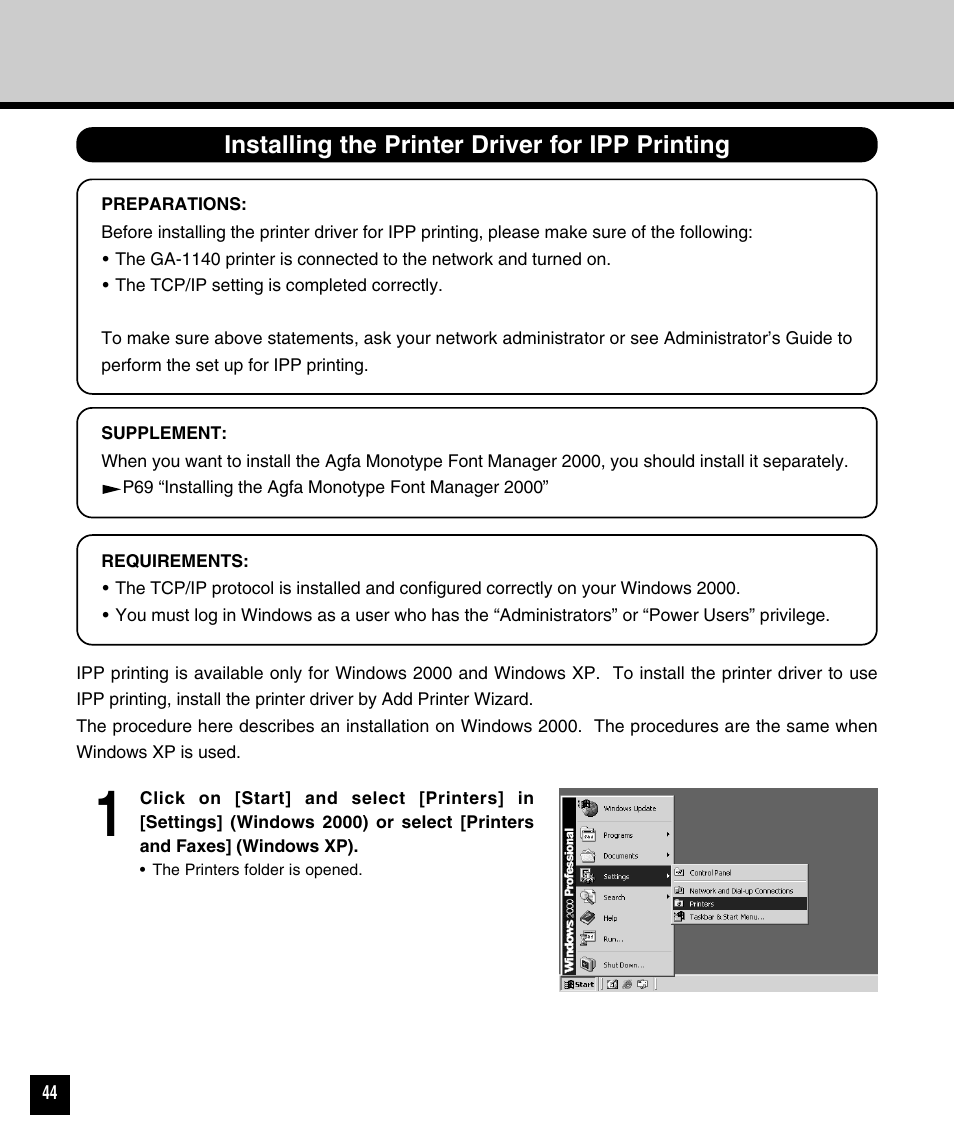 Installing the printer driver for ipp printing | Toshiba 810 User Manual | Page 46 / 218