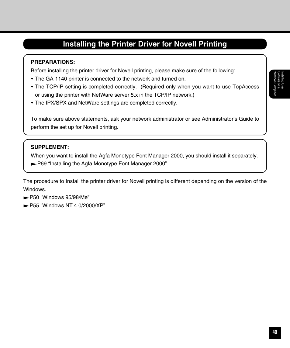 Installing the printer driver for novell printing | Toshiba 810 User Manual | Page 51 / 218