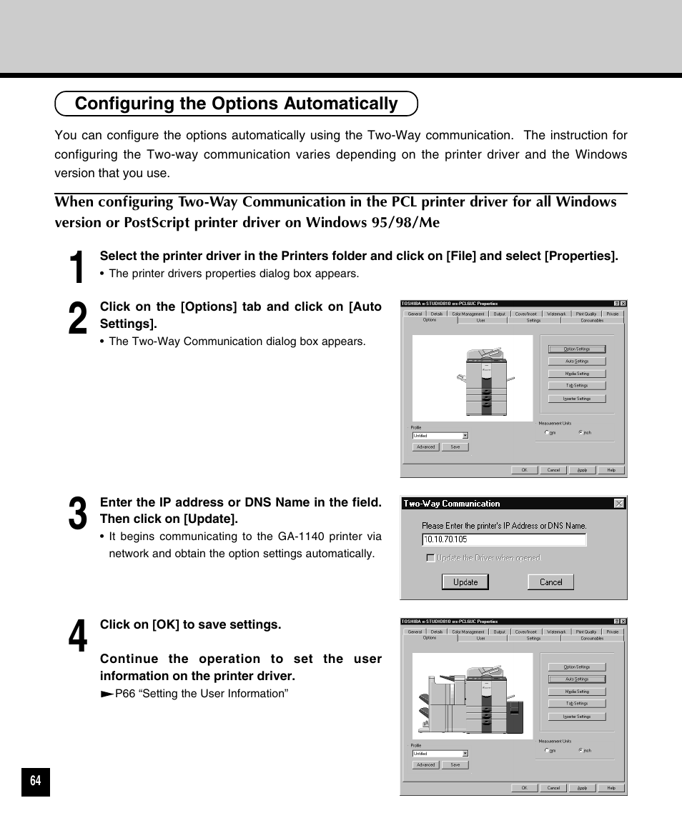 Configuring the options automatically | Toshiba 810 User Manual | Page 66 / 218