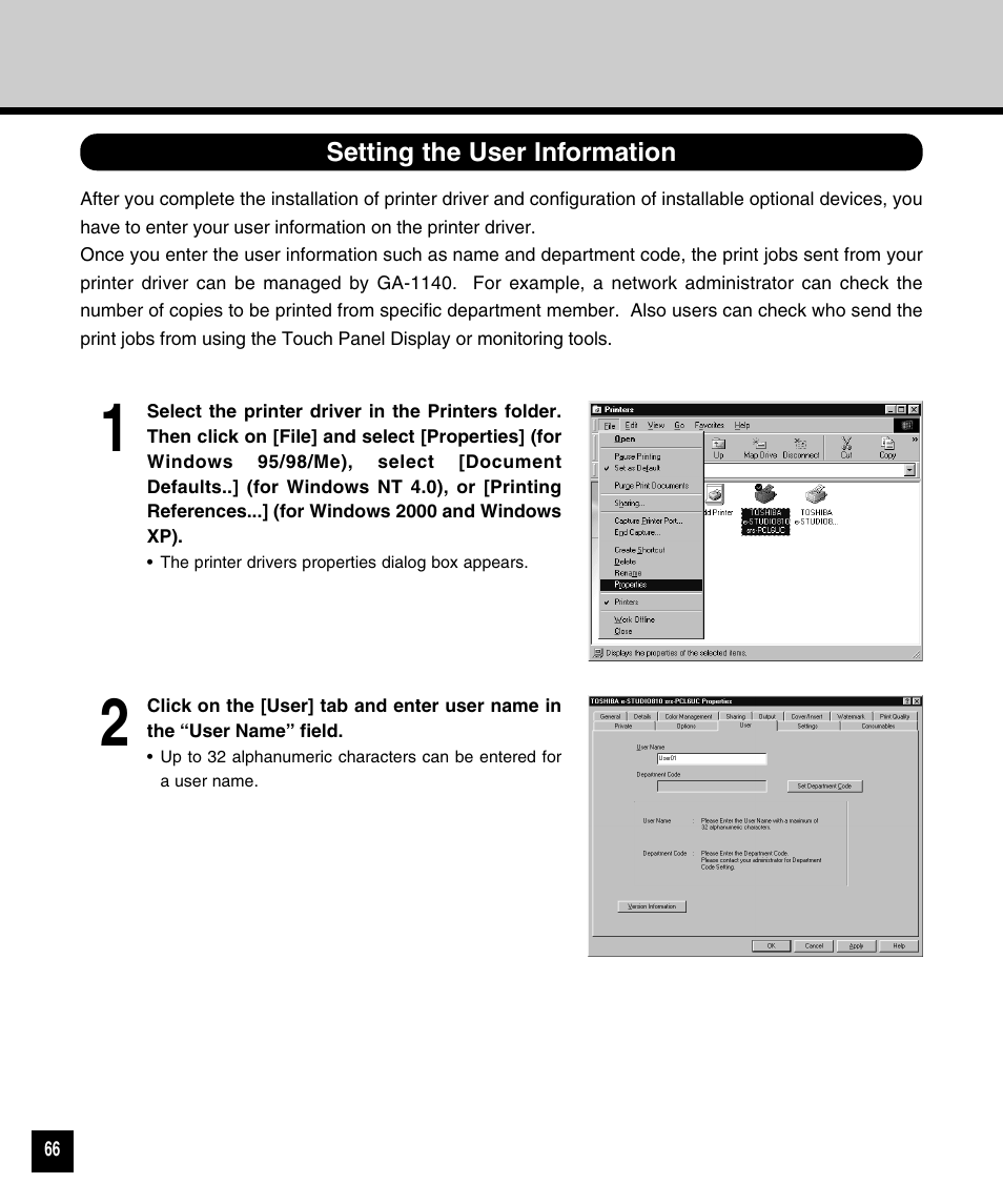 Setting the user information | Toshiba 810 User Manual | Page 68 / 218