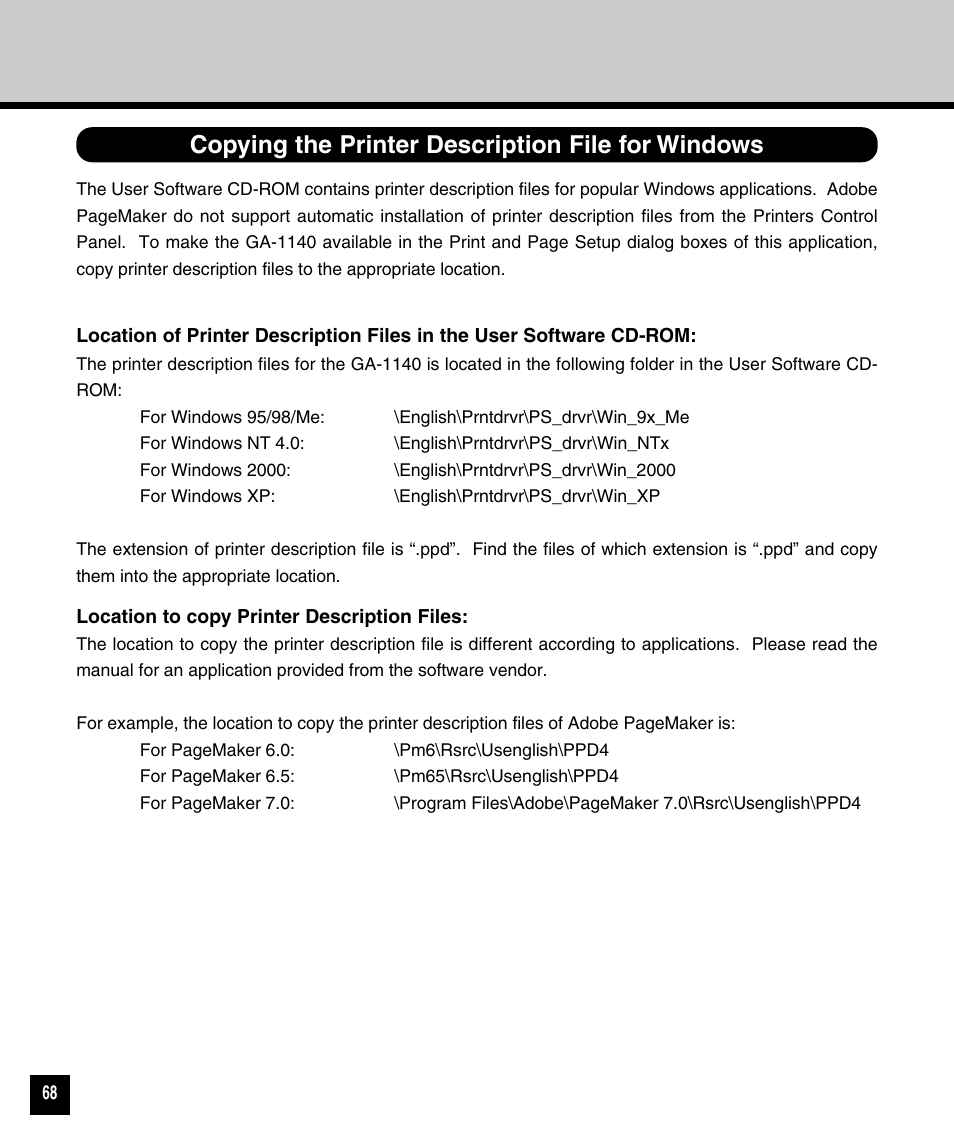 Copying the printer description file for windows | Toshiba 810 User Manual | Page 70 / 218